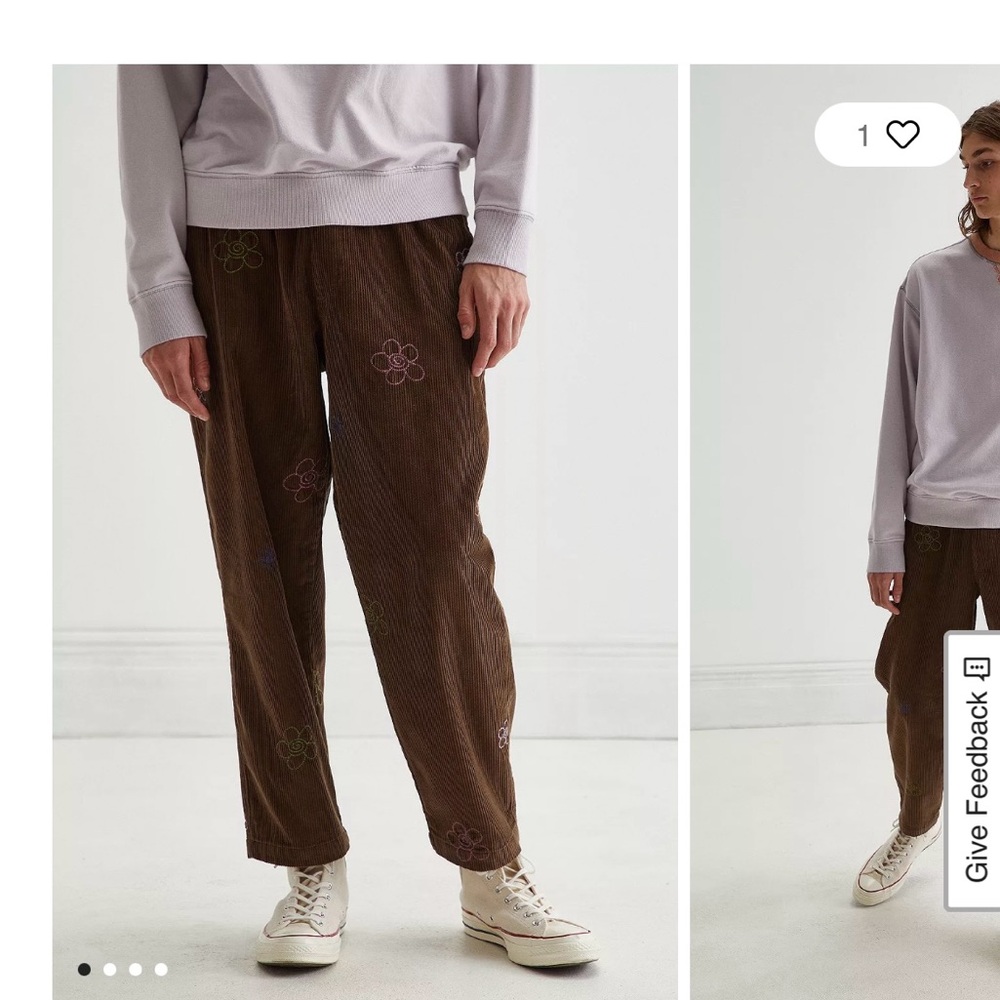 Urban Outfitters Beach Brown Corduroy Pants with Floral Embroidery